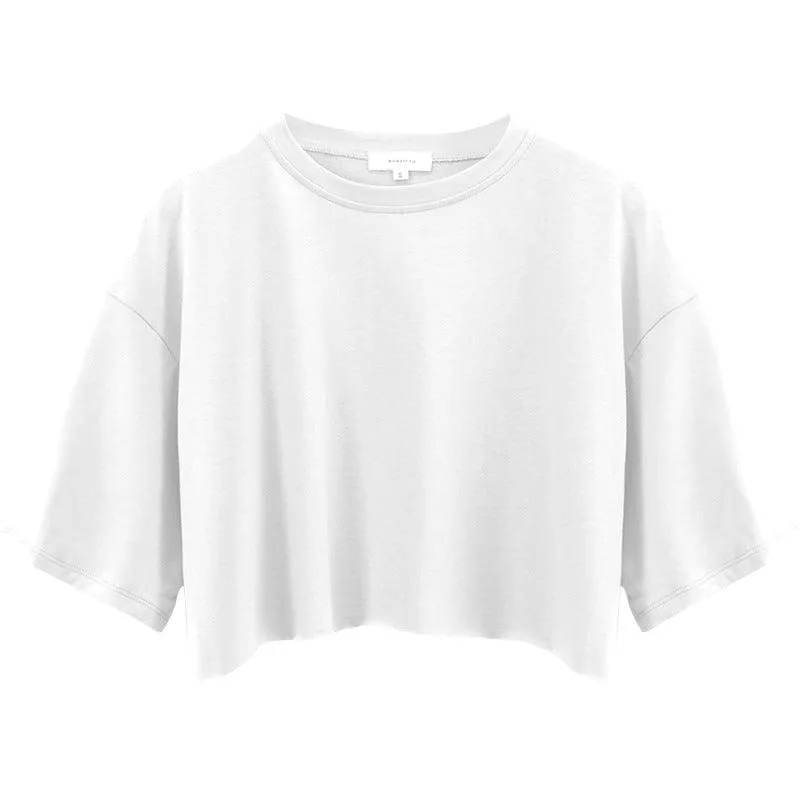 Women's Casual Crop T-Shirt - Loose Fit, Cotton