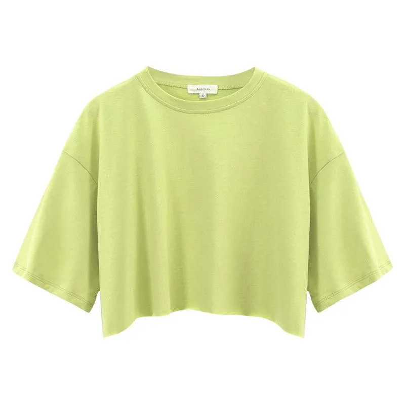 Women's Casual Crop T-Shirt - Loose Fit, Cotton