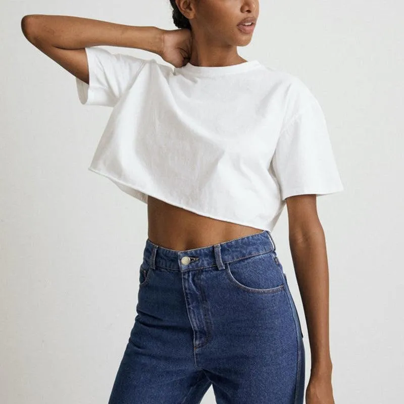 Women's Casual Crop T-Shirt - Loose Fit, Cotton