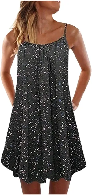 Women's Casual Dresses Summer Casual Trendy Dress Sleeveless Halter Floral Print Boho Midi Dresses Casual, XS-6XL
