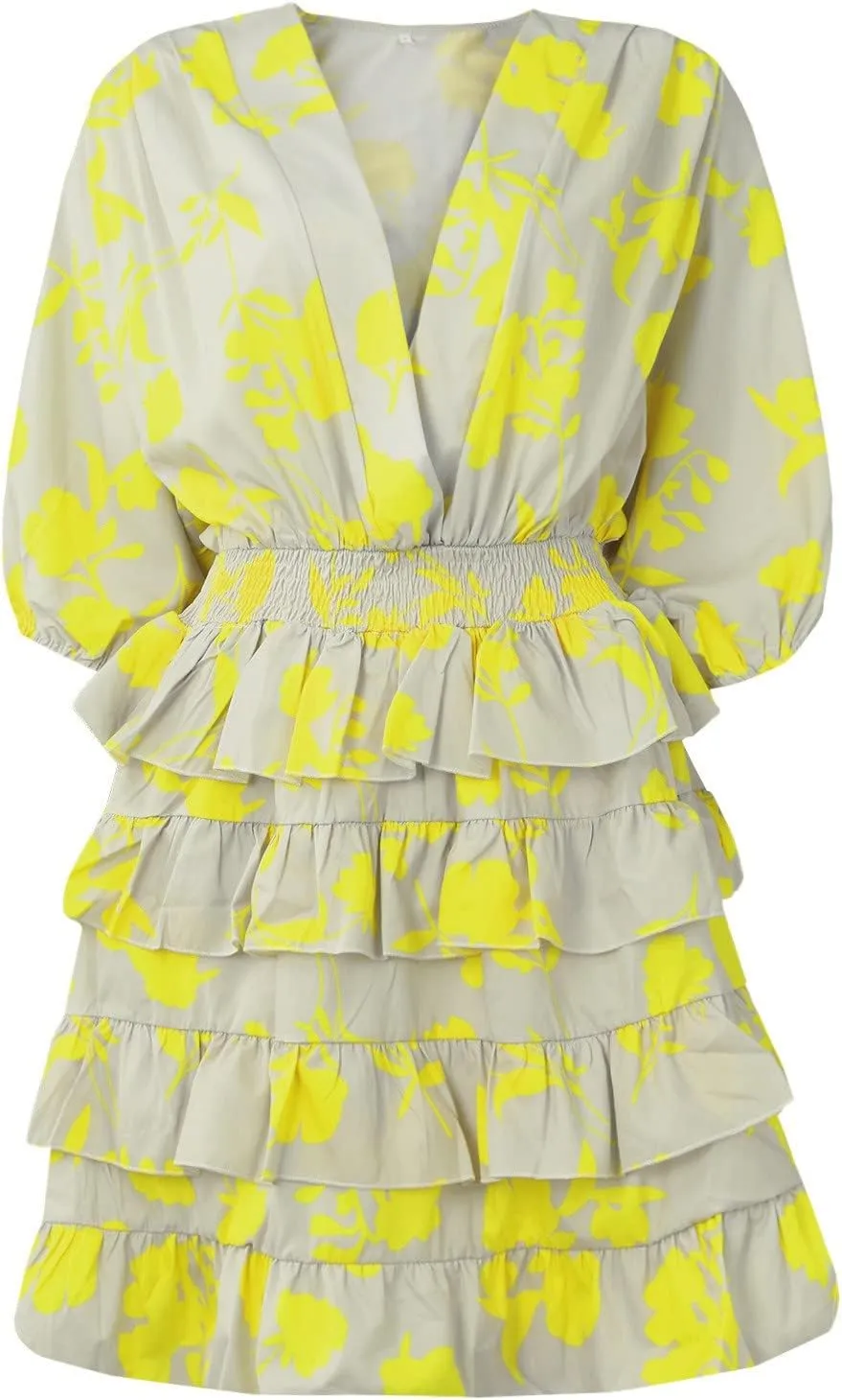 Women's Casual Dresses Summer Casual V-Neck Short Sleeve Midi Dress 2025 Loose Swing Flowy Floral Dresses, S-2XL