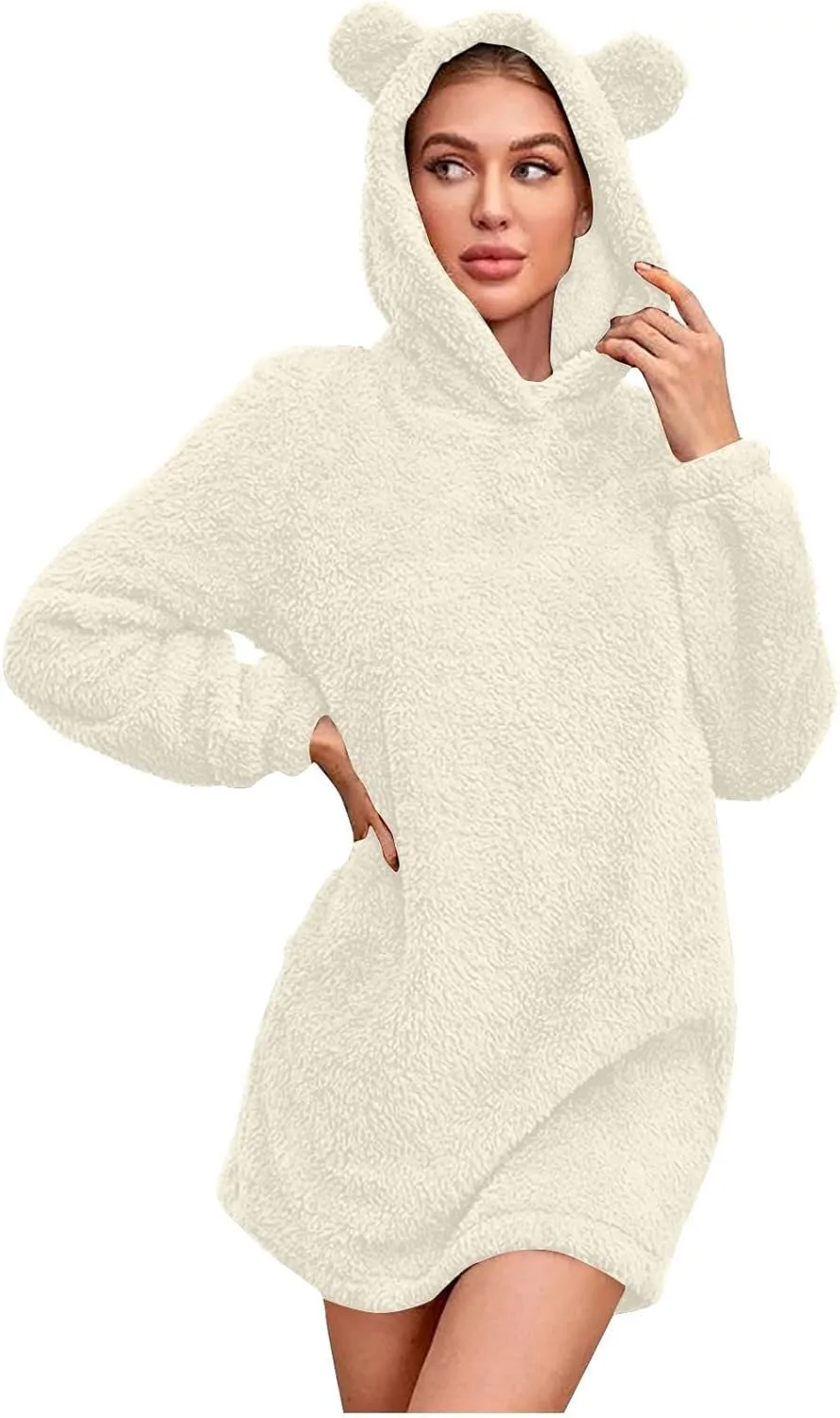 Women's Casual Fall Winter Casual Cute Long Sleeve Solid Color Hoodie Dresses