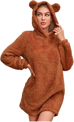 Women's Casual Fall Winter Casual Cute Long Sleeve Solid Color Hoodie Dresses
