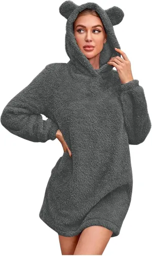 Women's Casual Fall Winter Casual Cute Long Sleeve Solid Color Hoodie Dresses
