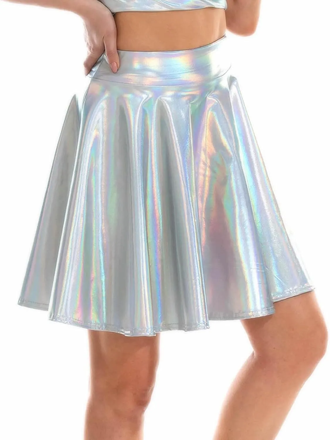 Women's Casual Fashion Flared Pleated A-Line Circle Skater Skirts Pleated Fashion Shiny Skirt Ruffle Mini Skirts