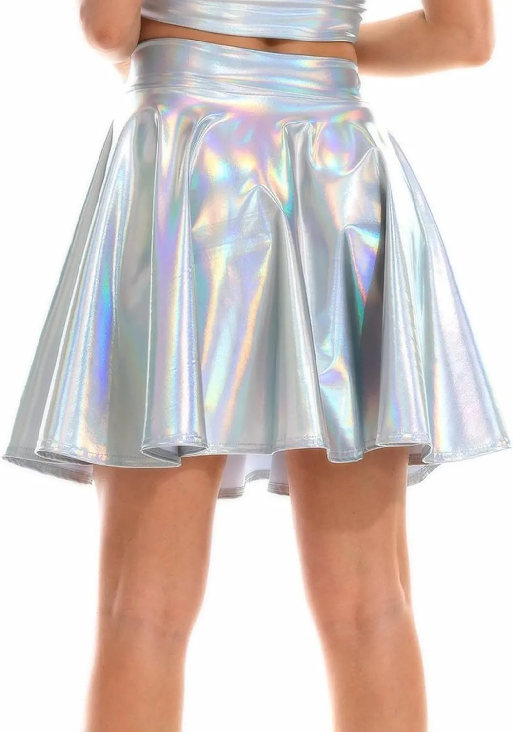 Women's Casual Fashion Flared Pleated A-Line Circle Skater Skirts Pleated Fashion Shiny Skirt Ruffle Mini Skirts