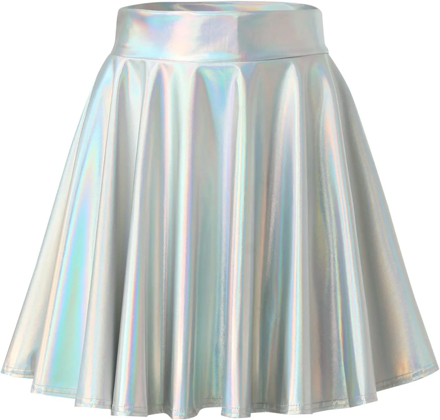 Women's Casual Fashion Flared Pleated A-Line Circle Skater Skirts Pleated Fashion Shiny Skirt Ruffle Mini Skirts