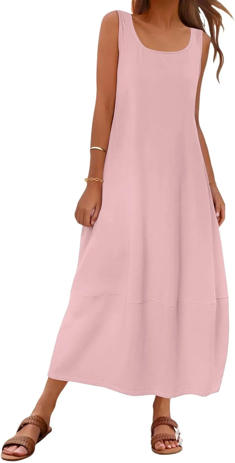Women's Casual Maxi Sundress Loose Scoop Neck Sleeveless Tank Dress Summer Trendy Beach Long Dresses