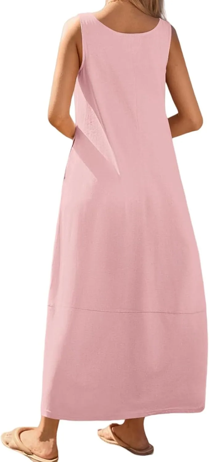 Women's Casual Maxi Sundress Loose Scoop Neck Sleeveless Tank Dress Summer Trendy Beach Long Dresses