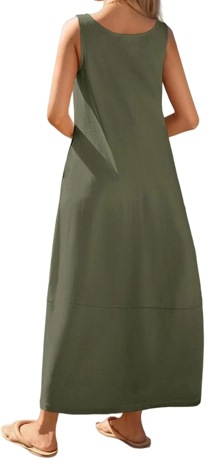 Women's Casual Maxi Sundress Loose Scoop Neck Sleeveless Tank Dress Summer Trendy Beach Long Dresses