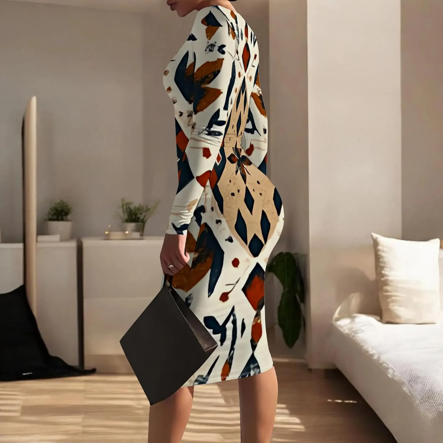 Women's Casual Ruched Basic Pencil Dress Sexy Crewneck Long Sleeve Tight Bodycon Midi Dress Cocktail Club wear Party Outfits