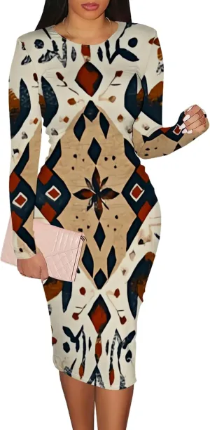 Women's Casual Ruched Basic Pencil Dress Sexy Crewneck Long Sleeve Tight Bodycon Midi Dress Cocktail Club wear Party Outfits