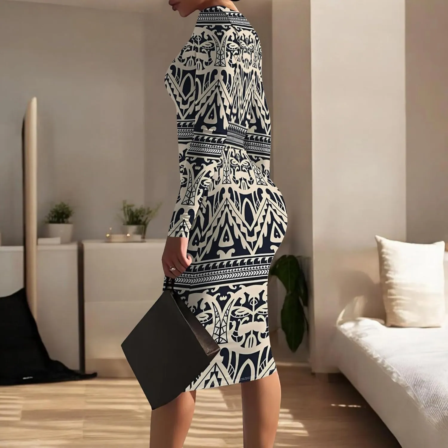Women's Casual Ruched Basic Pencil Dress Sexy Crewneck Long Sleeve Tight Bodycon Midi Dress Cocktail Club wear Party Outfits