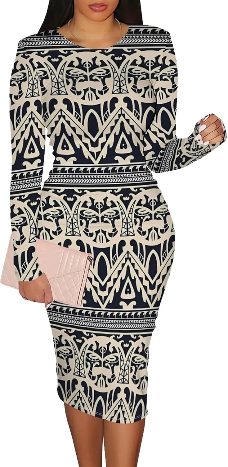 Women's Casual Ruched Basic Pencil Dress Sexy Crewneck Long Sleeve Tight Bodycon Midi Dress Cocktail Club wear Party Outfits