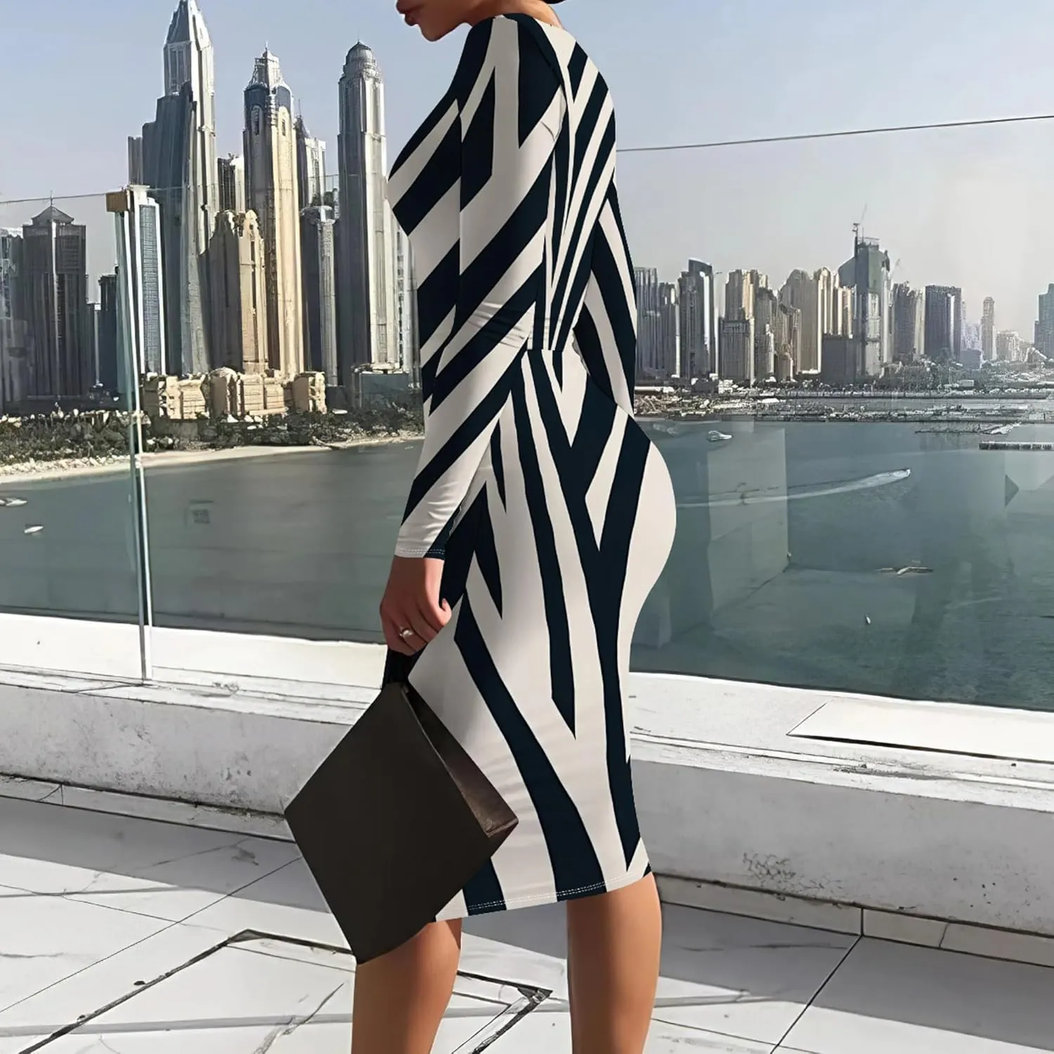 Women's Casual Ruched Basic Pencil Dress Sexy Crewneck Long Sleeve Tight Bodycon Midi Dress Cocktail Club wear Party Outfits