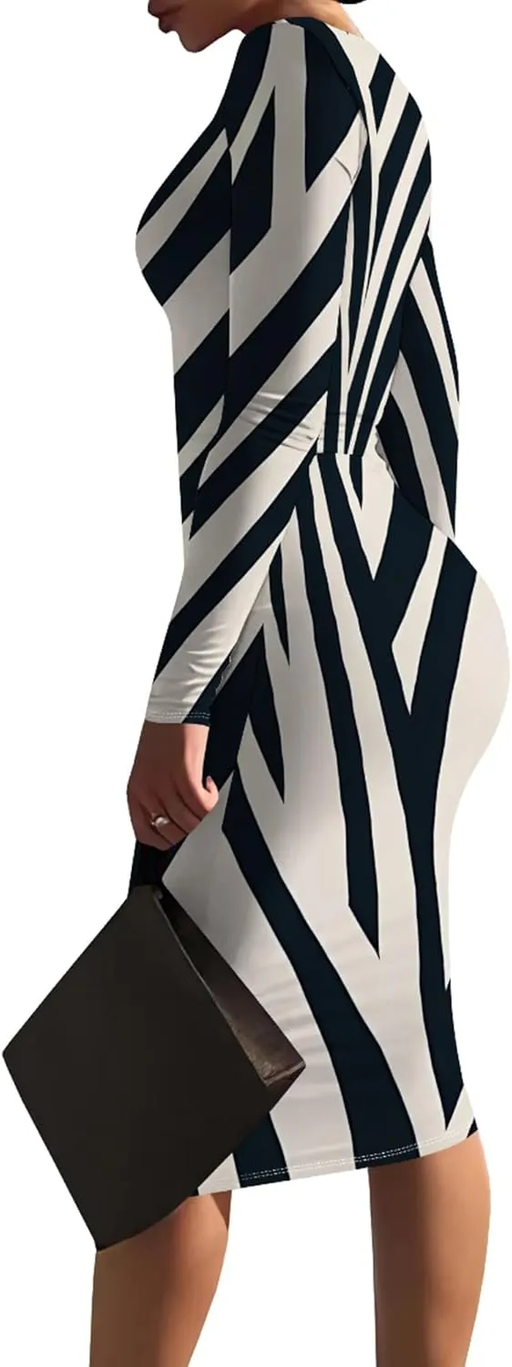 Women's Casual Ruched Basic Pencil Dress Sexy Crewneck Long Sleeve Tight Bodycon Midi Dress Cocktail Club wear Party Outfits