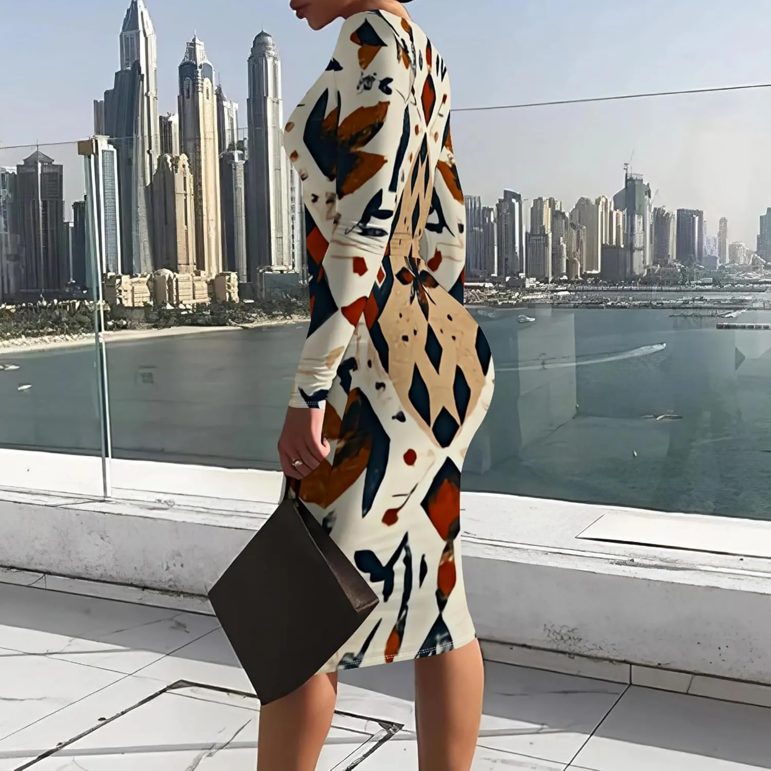 Women's Casual Ruched Basic Pencil Dress Sexy Crewneck Long Sleeve Tight Bodycon Midi Dress Cocktail Club wear Party Outfits