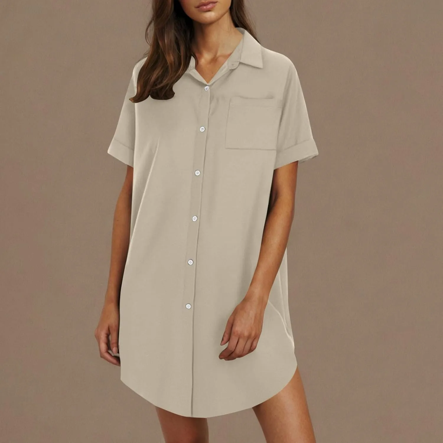 Women's Casual Shirts Dress Fashion Lapel Button Down Short Sleeve Loose Dresses Summer Lounge Long Blouses