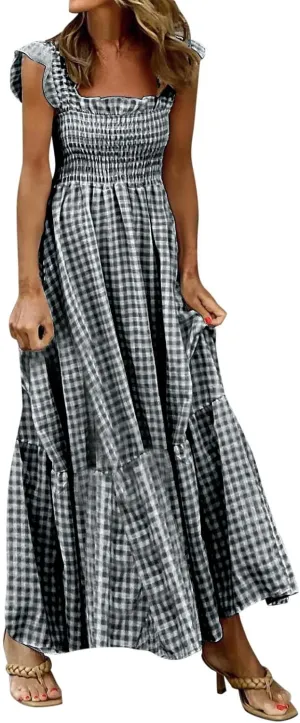 Womens Casual Summer Long Dress Sleeveless Square Neck Dresses Casual Skirts for Women 2024