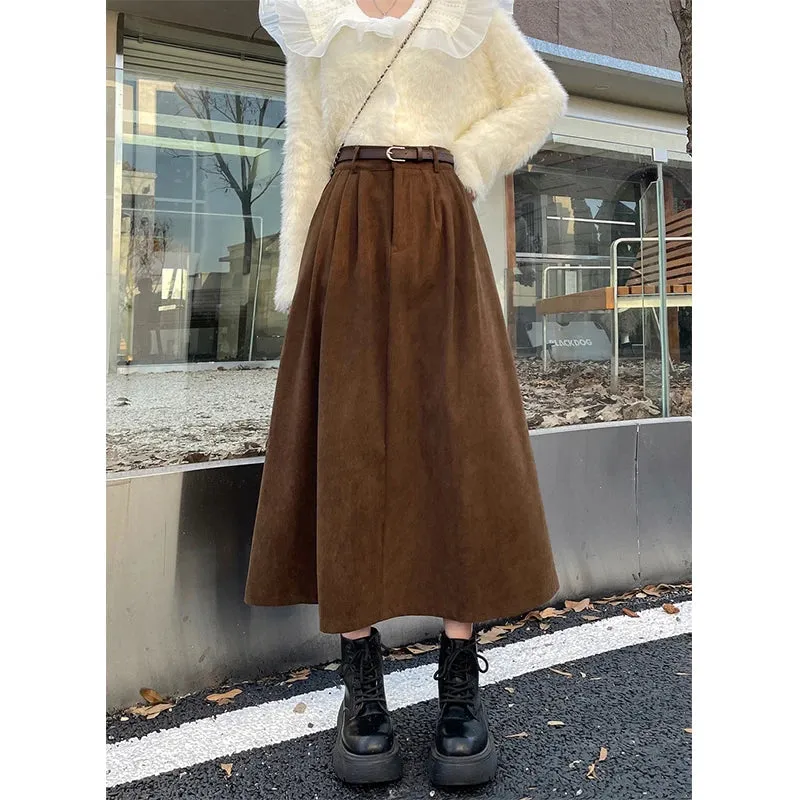 Women's Corduroy Fashion Designer A-Line High Waist Skirts (Midi)