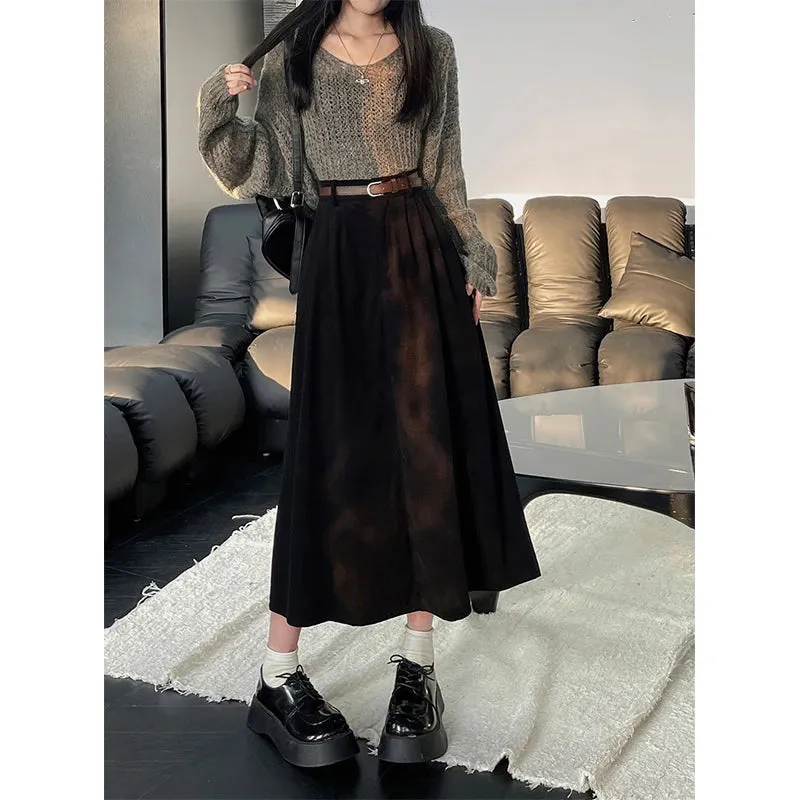 Women's Corduroy Fashion Designer A-Line High Waist Skirts (Midi)