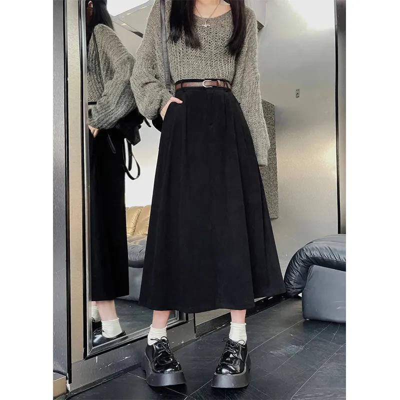 Women's Corduroy Fashion Designer A-Line High Waist Skirts (Midi)