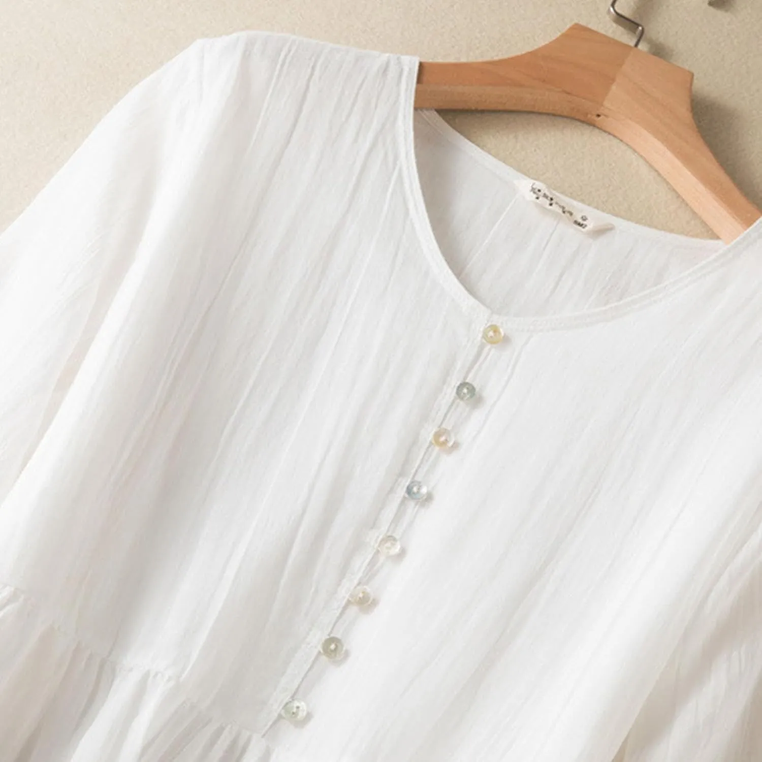 Women's Cotton Linen Gauze Long Dress Summer High Waist Flowy Midi Dress Half Sleeve Button Down Swing Dresses