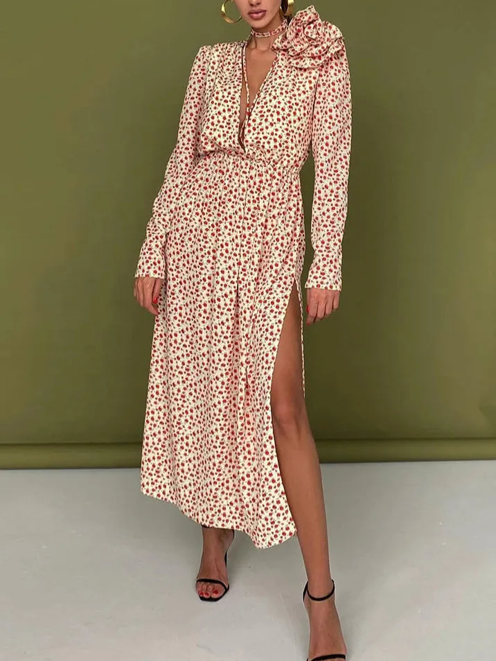 Women's Deep V-Neck High Waist Slit Party Dress