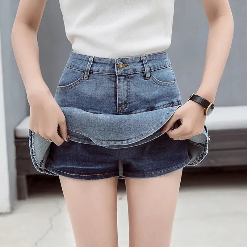 Women's Denim Fashion Designer Ruffled Trim Mini Skirts (Short)