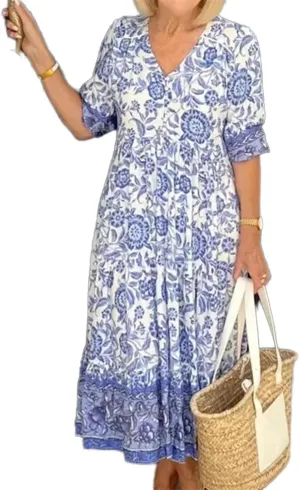 Women's Dress V-Neck Vintage Loose Skirt