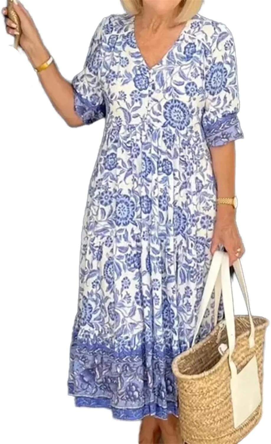 Women's Dress V-Neck Vintage Loose Skirt