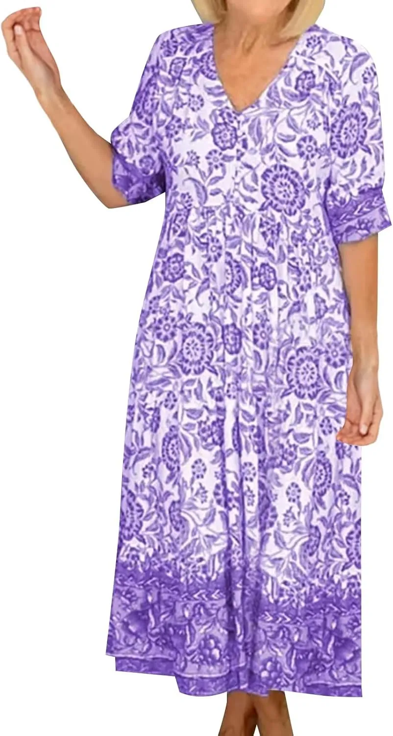 Women's Dress V-Neck Vintage Loose Skirt