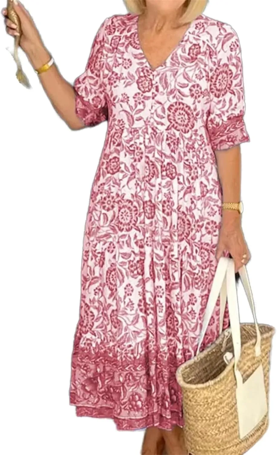 Women's Dress V-Neck Vintage Loose Skirt