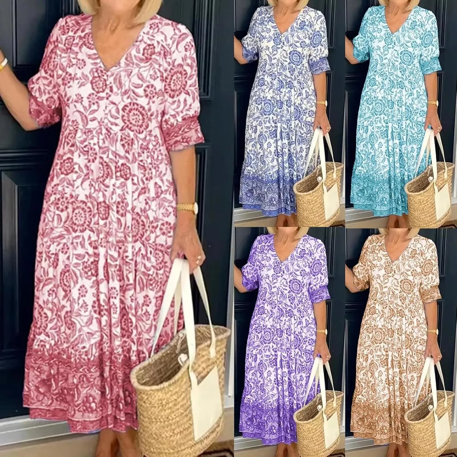 Women's Dress V-Neck Vintage Loose Skirt