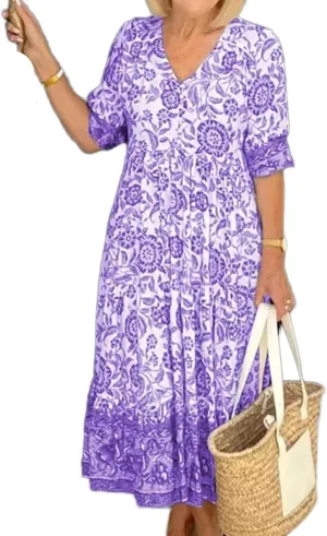 Women's Dress V-Neck Vintage Loose Skirt