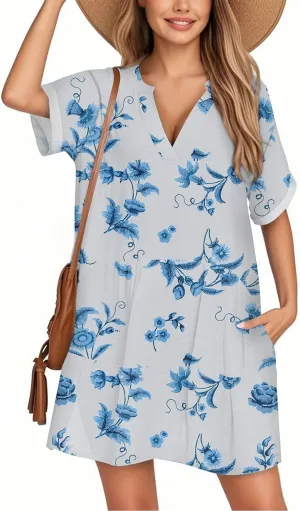 Womens Dresses Casual Flowy Beach Vacation Hawaiian Cruise Trendy Travel Casual Sexy Cover Up Dress to Hide Tummy