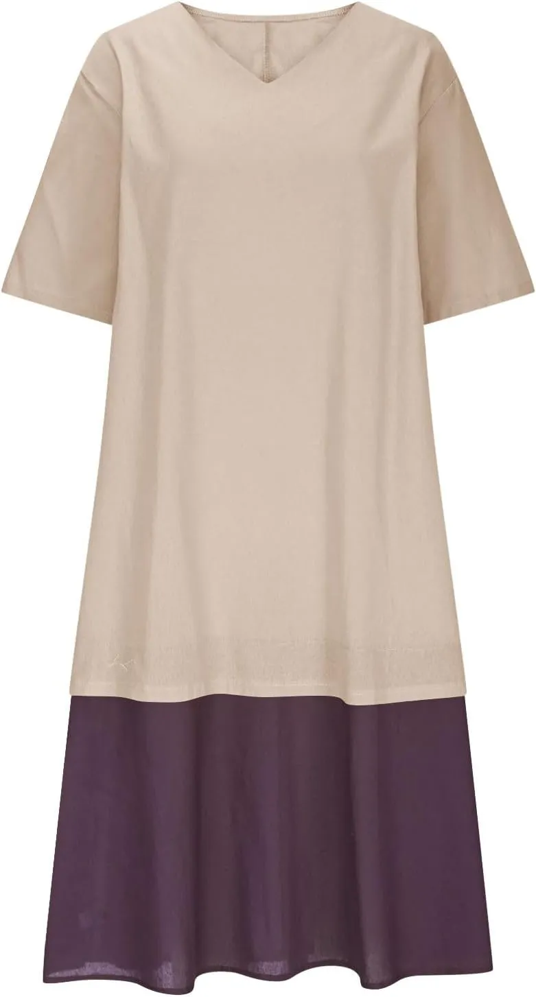 Womens Dresses Casual Midi Half Sleeves Dress Lightweight Splicing Fashion Casual Cute Plus Size Sundress