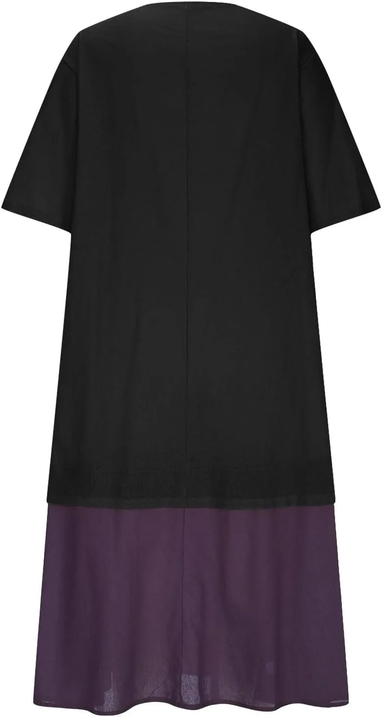 Womens Dresses Casual Midi Half Sleeves Dress Lightweight Splicing Fashion Casual Cute Plus Size Sundress