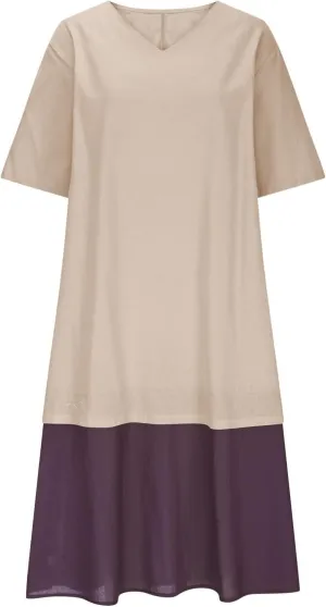 Womens Dresses Casual Midi Half Sleeves Dress Lightweight Splicing Fashion Casual Cute Plus Size Sundress