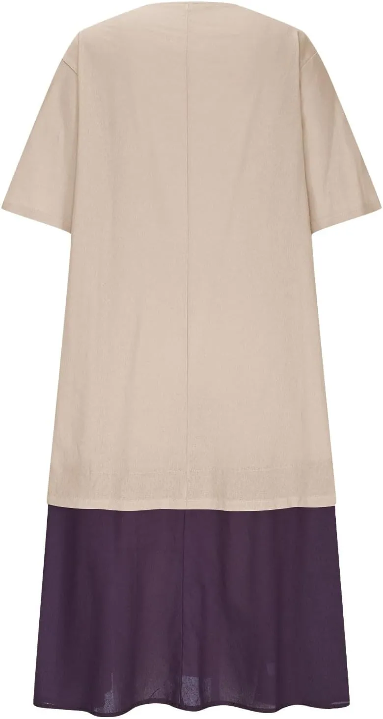 Womens Dresses Casual Midi Half Sleeves Dress Lightweight Splicing Fashion Casual Cute Plus Size Sundress