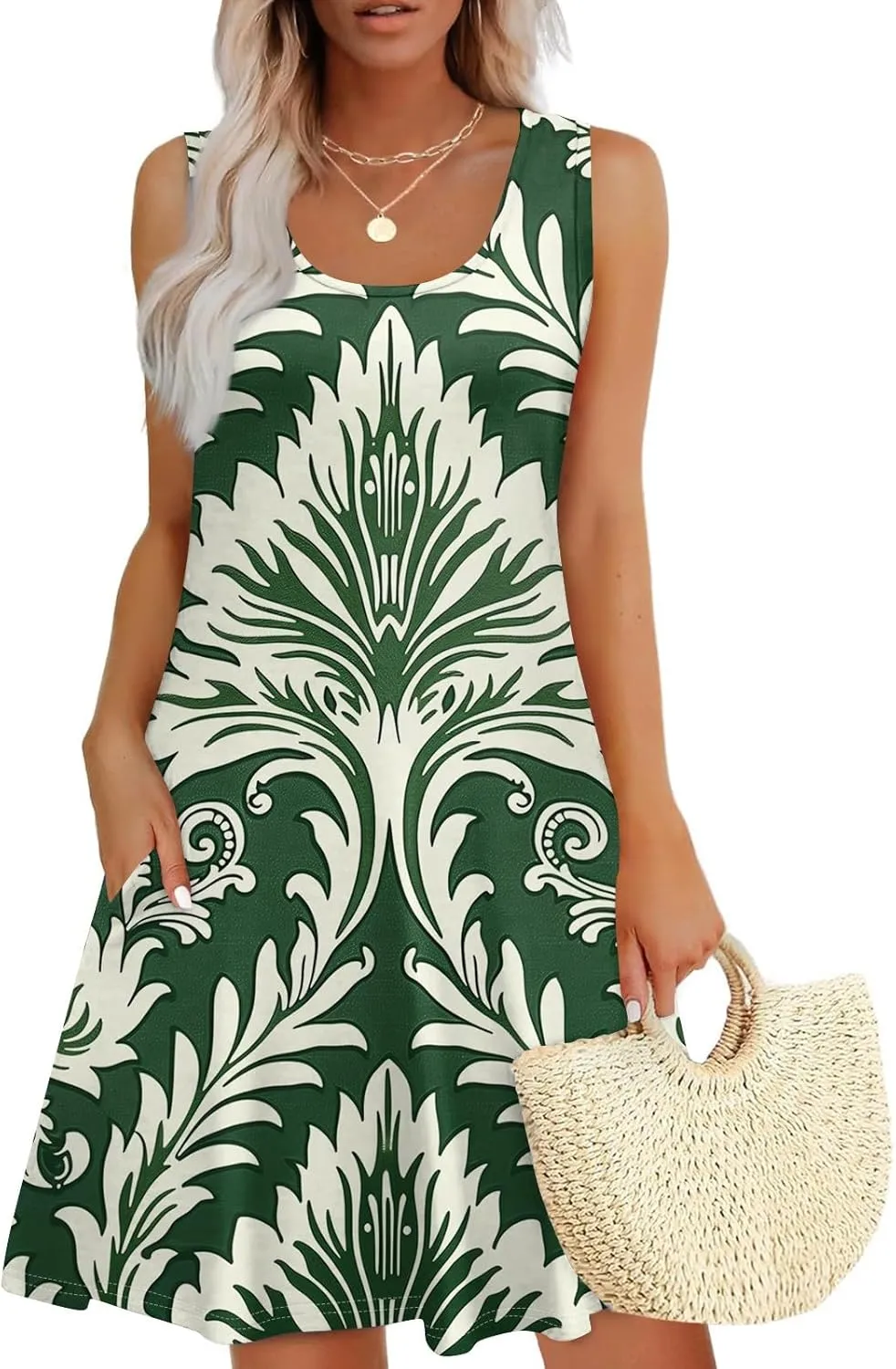Womens Dresses Casual Summer Tank Dress Sundresses Sleeveless Short Dresses Office Spring Flowy Dress with Pocket