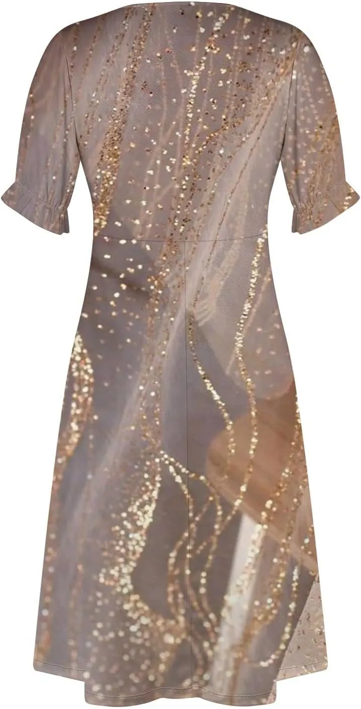 Women's Dresses Casual Summer V Neck Short Sleeve Polka Dot Floral Wrap Hem Midi Dress 2025 Woman Casual, S-3XL