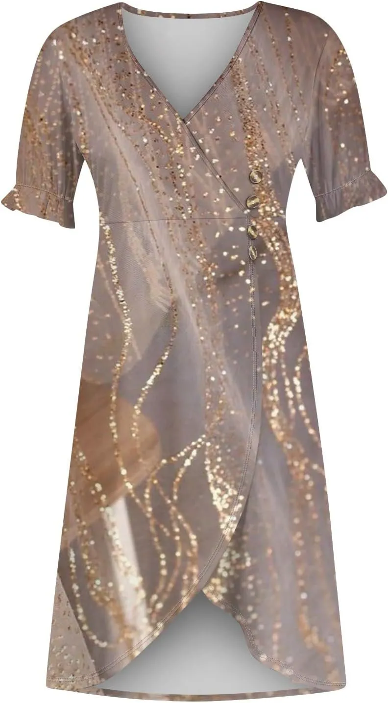 Women's Dresses Casual Summer V Neck Short Sleeve Polka Dot Floral Wrap Hem Midi Dress 2025 Woman Casual, S-3XL