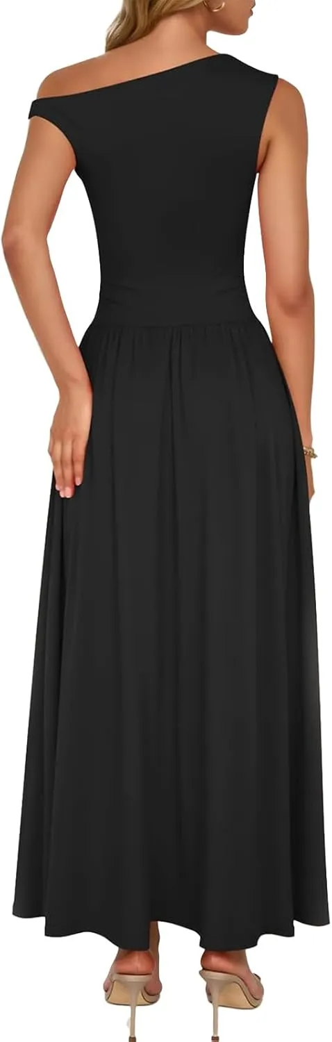 Women's Dresses One Shoulder Ruffle High Waist Flowy Dresses Sleeveless Fashion Trendy Dress Summer Sundress 2025