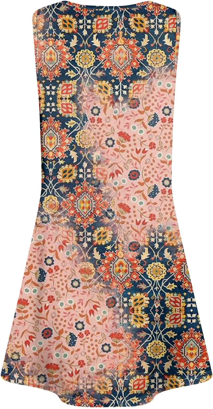 Womens Dresses Spring Tank Dress Cute Sundresses Sleeveless A-Line Dress Summer Beach Cover Up Midi Dress with Pocket