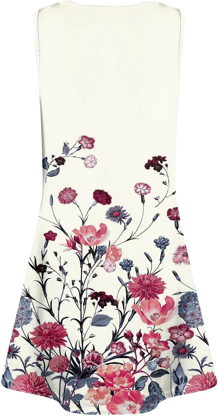 Womens Dresses Spring Tank Dress Cute Sundresses Sleeveless A-Line Dress Summer Beach Cover Up Midi Dress with Pocket