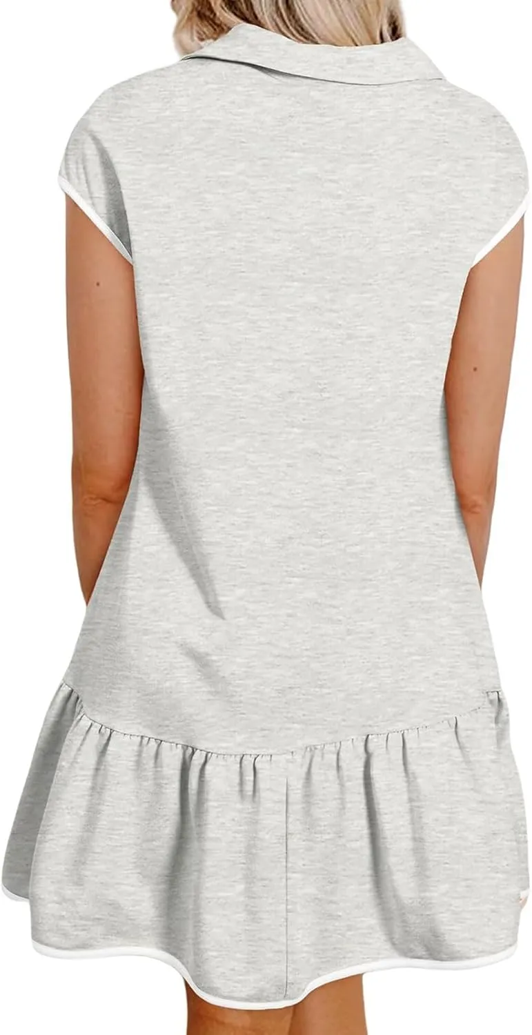 Women's Dresses Summer Colorblock Cap Sleeve Half Zip Mini Dress Casual Spring Fashion Dress