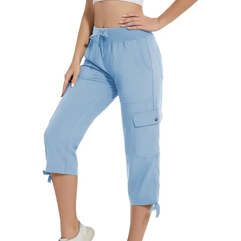 Women's elastic waist slim fit cropped trousers casual pants