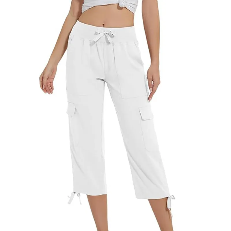 Women's elastic waist slim fit cropped trousers casual pants