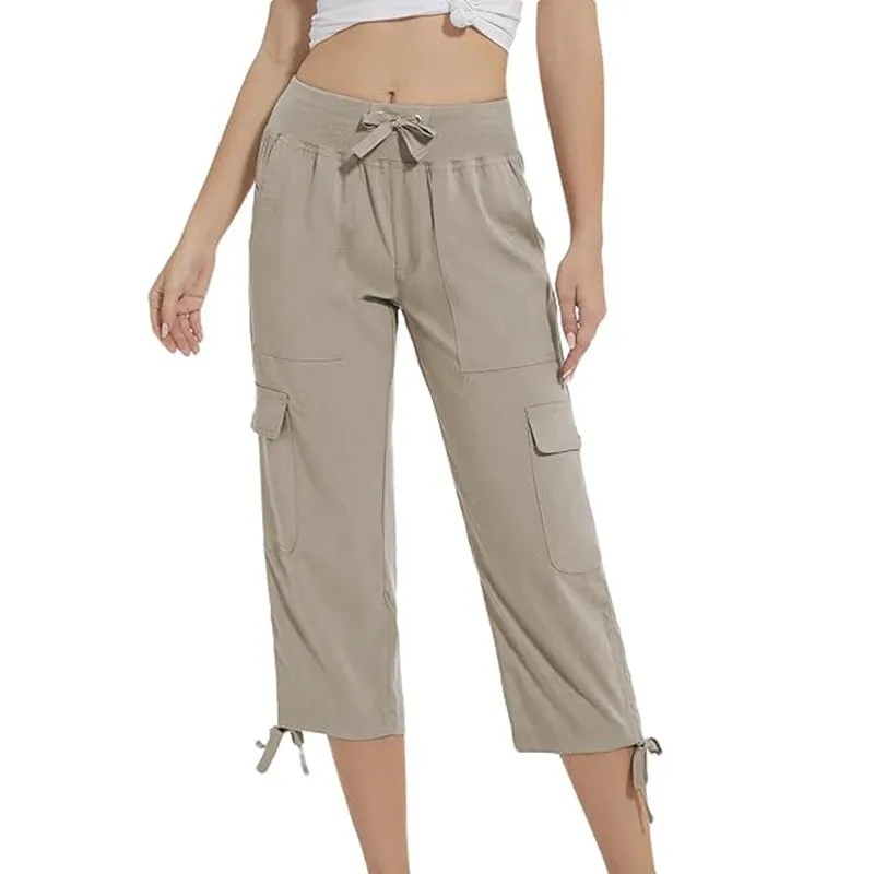 Women's elastic waist slim fit cropped trousers casual pants